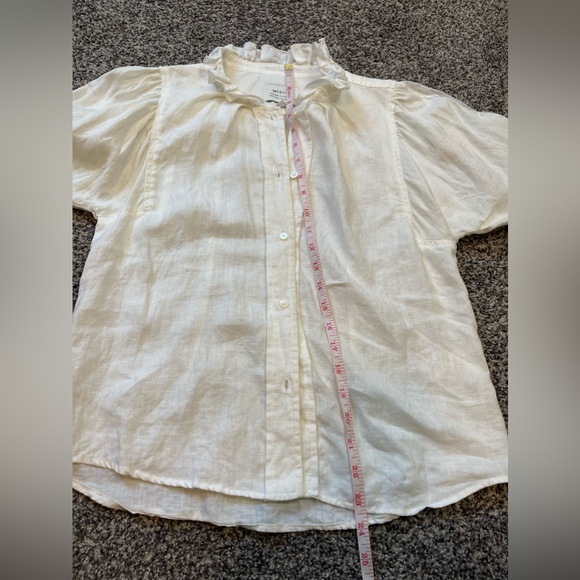 Mcguire Denim White 100% Linen Peasant Bubble Sleeves Lace Button Up Shirt S - Picture 12 of 13